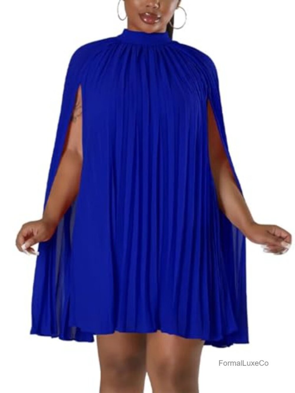 Women's Cape Dress Pleated Chiffon Cocktail Party Mini Shift Dress